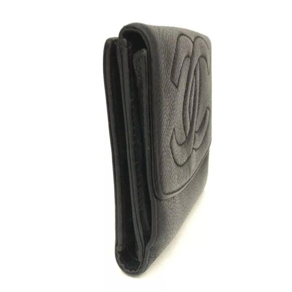 Authentic CHANEL Black Caviar Leather Timeless 'CC' Compact Wallet 4.5” x 4” - Picture 2 of 13